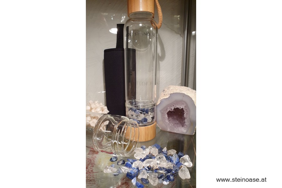 Glasflasche mit Sodalith + Lapis Lazuli + Bergkristall